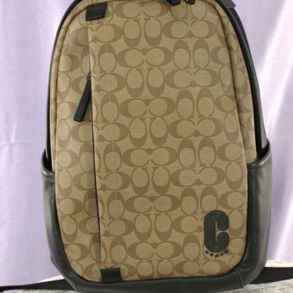 Coach Signature Canvas & Leather Backpack Brown Black - Picture 1 of 10